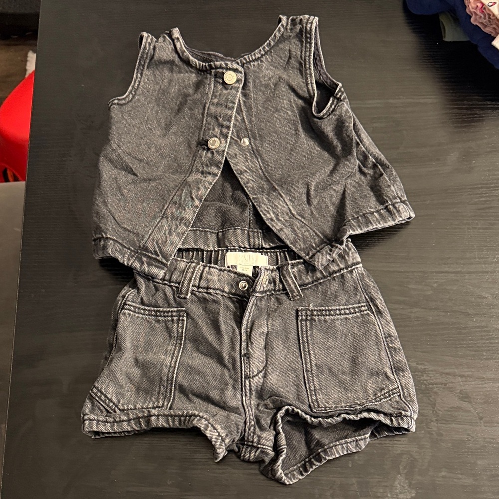 Zara Kids Black Denim Shorts and Vest Set size 1.5